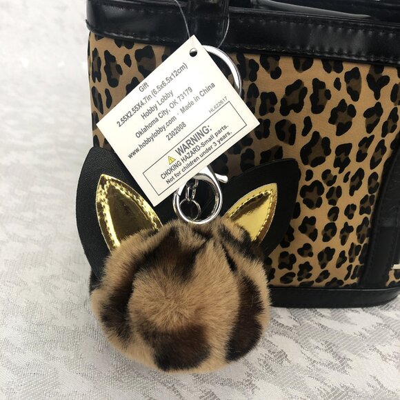 Rosetti Leopard and Black Multi-Pocket Small Purse with Pom-Pom Cat Keychain - Picture 2 of 12